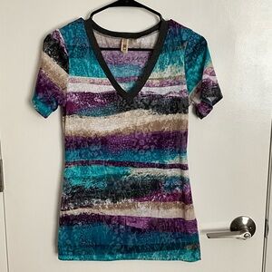 BKE Multicolor Striped V-Neck Tee